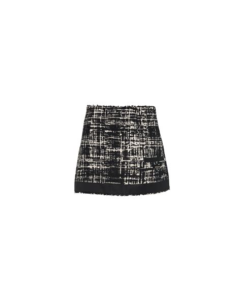 prada tweed skirt|Ivory/black Printed tweed miniskirt .